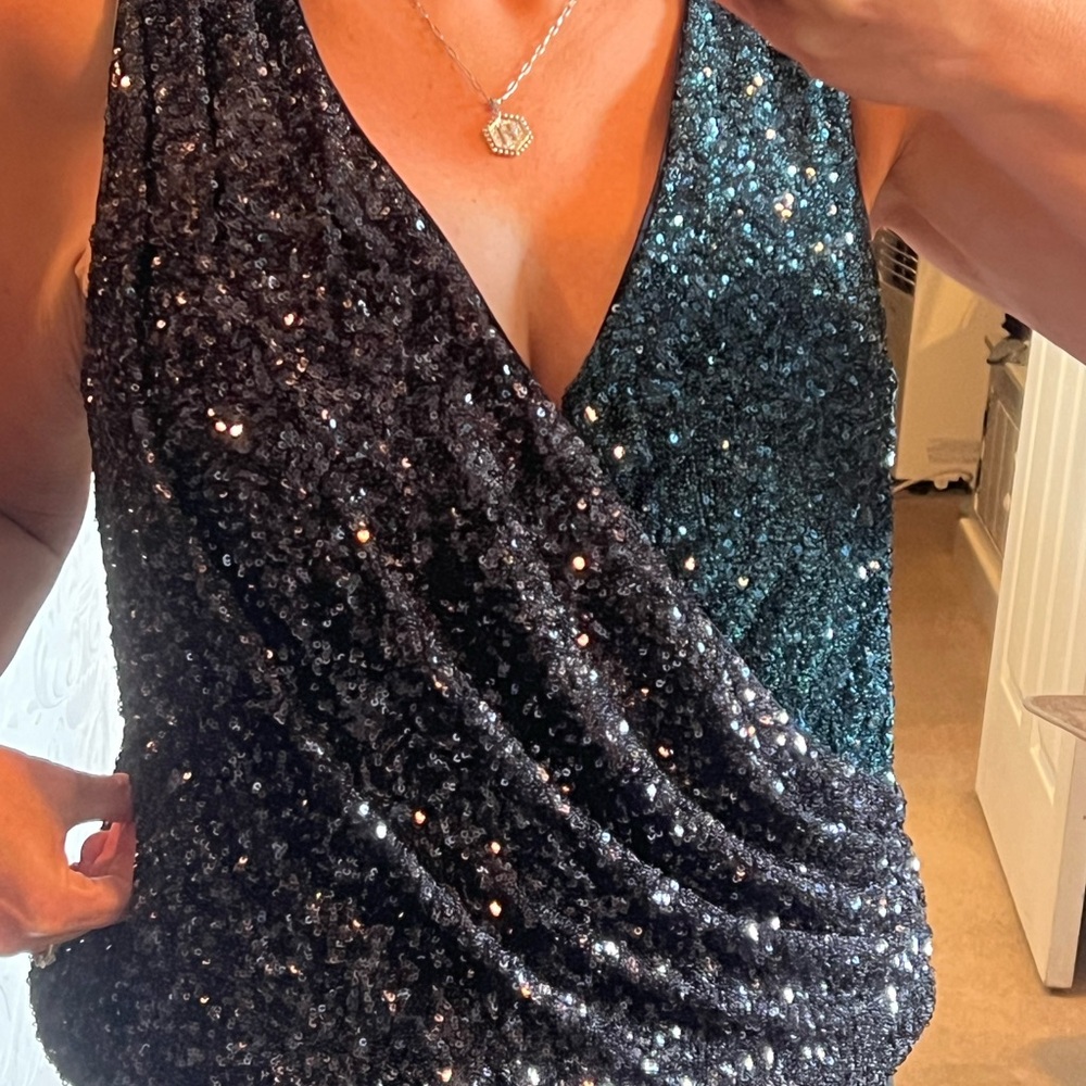 New Express Sequin Color Block Faux Wrap Tank- La… - image 6